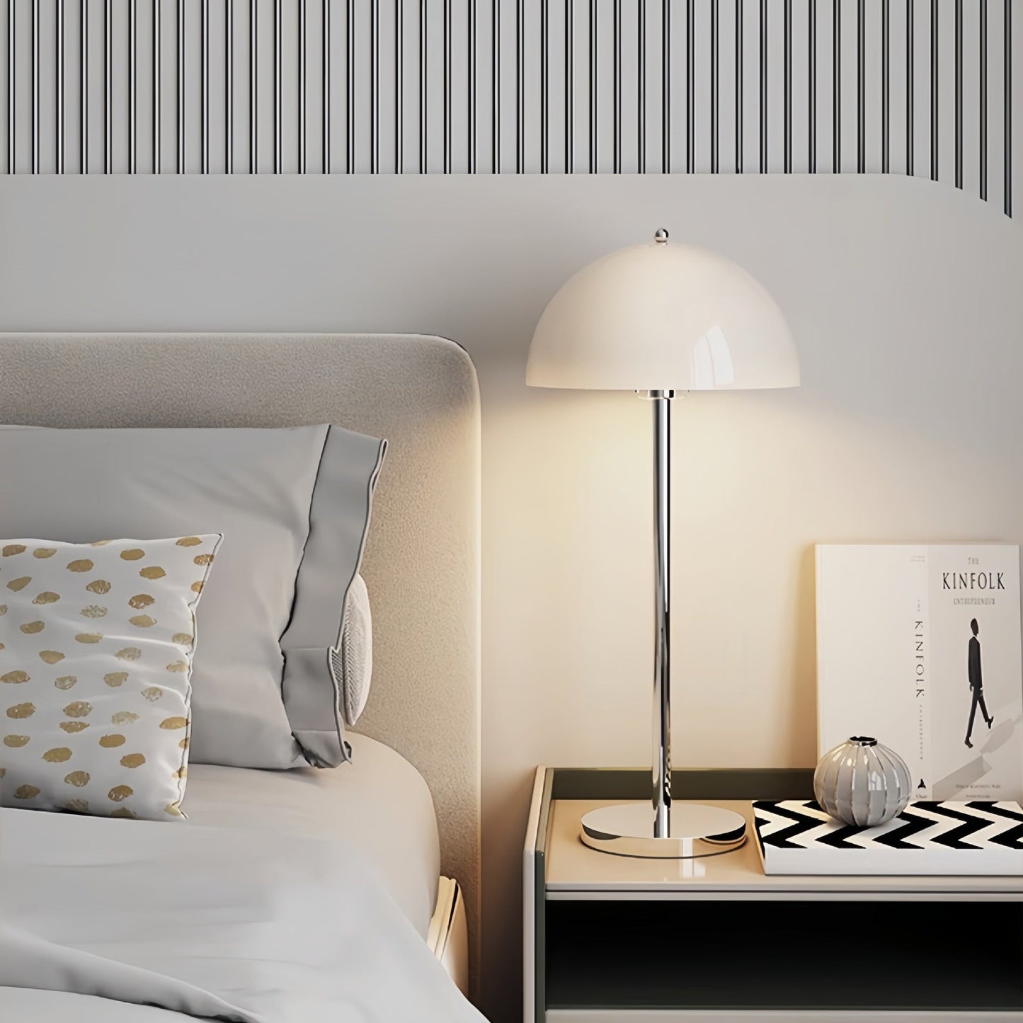 Modern Minimalist Bud Mushroom Round Semicircle Iron Acrylic 1-Light Table Lamp For Bedroom