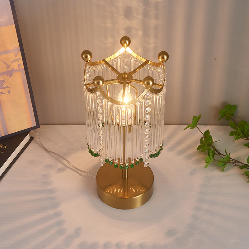 Traditional French Tassel Round Cylinder Metal Glass 1-Light Table Lamp For Bedroom