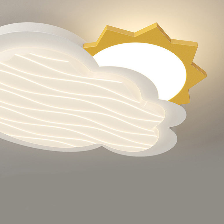Contemporary Creative Kids Cartoon Cloud Sun Rainbow Iron Acrylic LED Flush Mount Ceiling Light For Bedroom