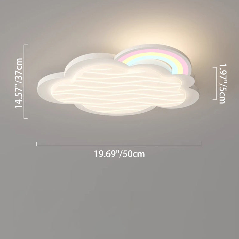 Contemporary Creative Kids Cartoon Cloud Sun Rainbow Iron Acrylic LED Flush Mount Ceiling Light For Bedroom