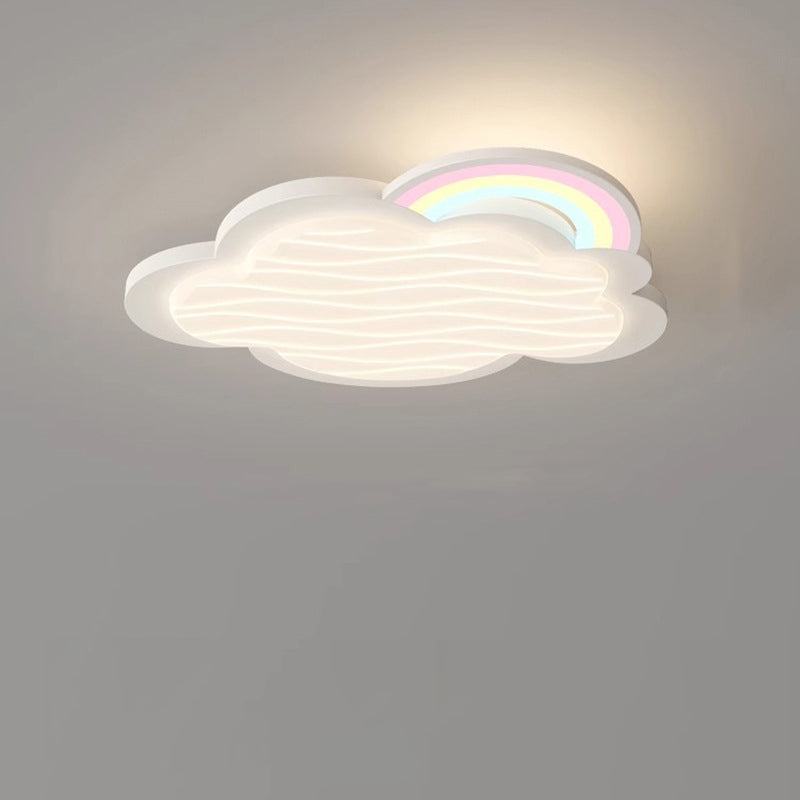 Contemporary Creative Kids Cartoon Cloud Sun Rainbow Iron Acrylic LED Flush Mount Ceiling Light For Bedroom