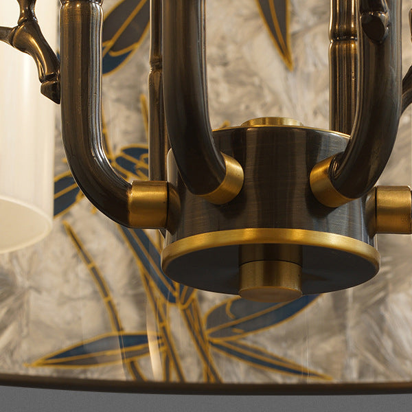 ثريا زجاجية مطلية بالمينا مصنوعة من الحديد والنحاس بتصميم أسطواني دائري تقليدي، 6/8 ضوء لغرفة المعيشة