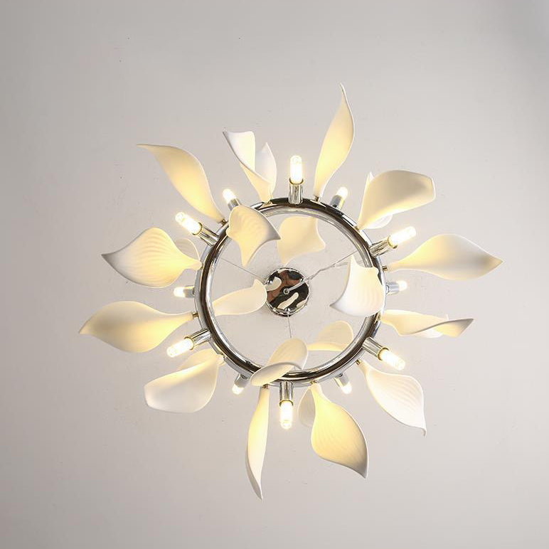 ثريا معاصرة من السيراميك والحديد بتصميم دائري على شكل بتلات إسكندنافية، 9/12/16/20 ضوءًا لغرفة المعيشة