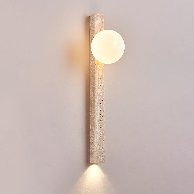 Modern Minimalist Rectangle Linear Yellow Travertine 2-Light Wall Sconce Lamp For Bedroom