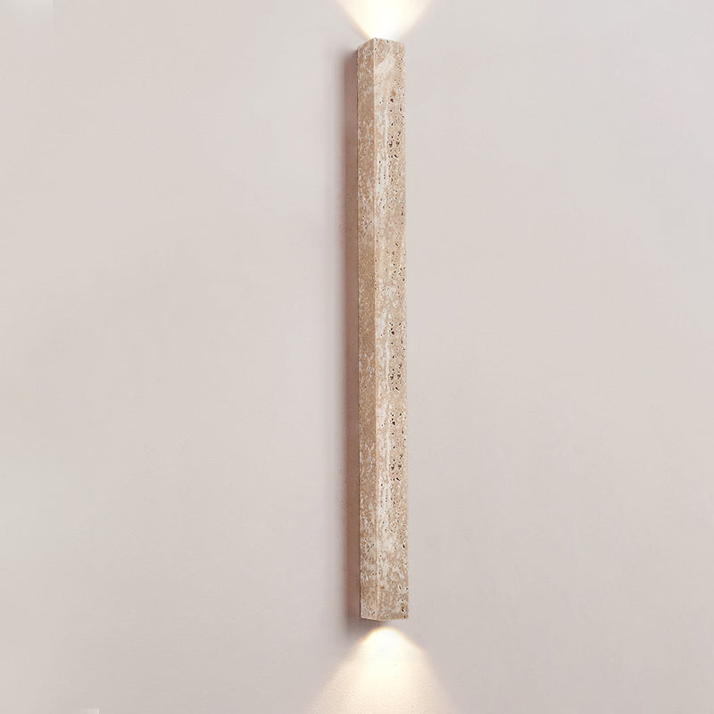 Modern Minimalist Rectangle Linear Yellow Travertine 2-Light Wall Sconce Lamp For Bedroom