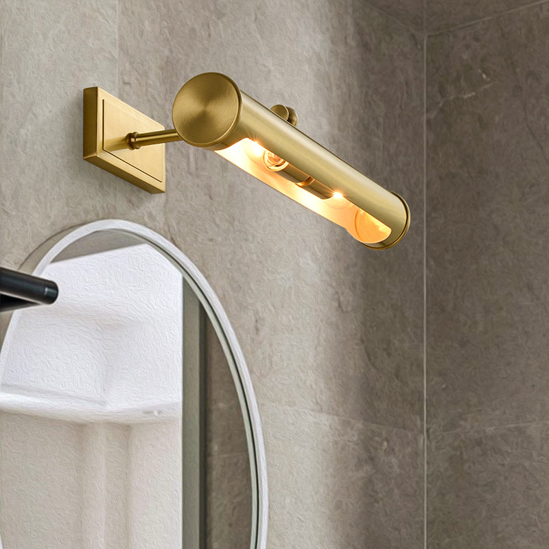Modern Minimalist Round Cylinder Copper 2-Light Wall Sconce Lamp For Bathroom