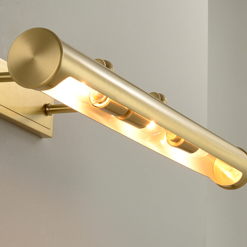 Modern Minimalist Round Cylinder Copper 2-Light Wall Sconce Lamp For Bathroom