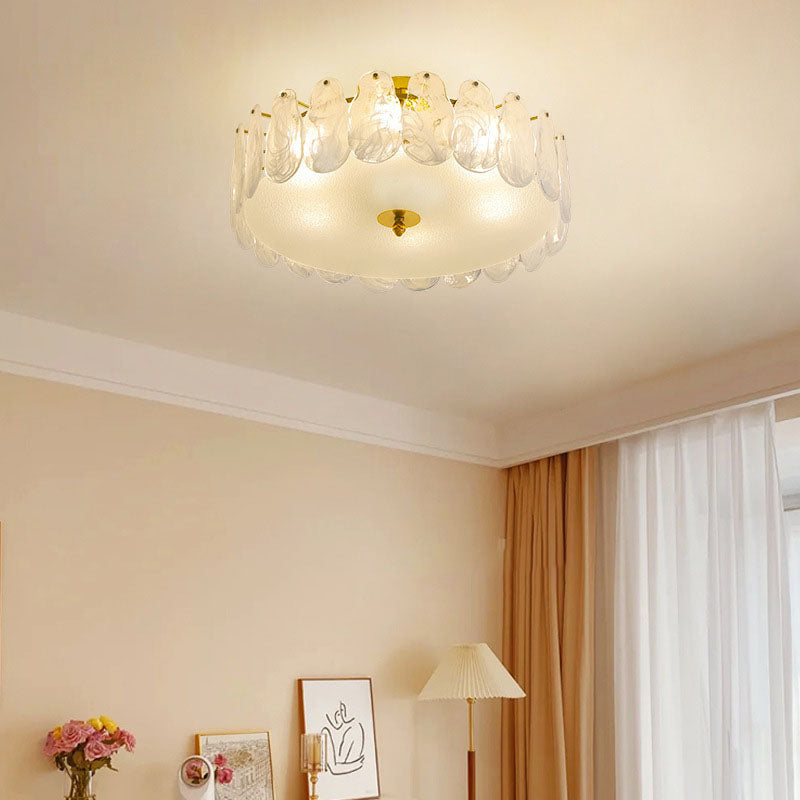 Contemporary Scandinavian Shell Round Iron Glass 6/8 Light Chandelier For Bedroom