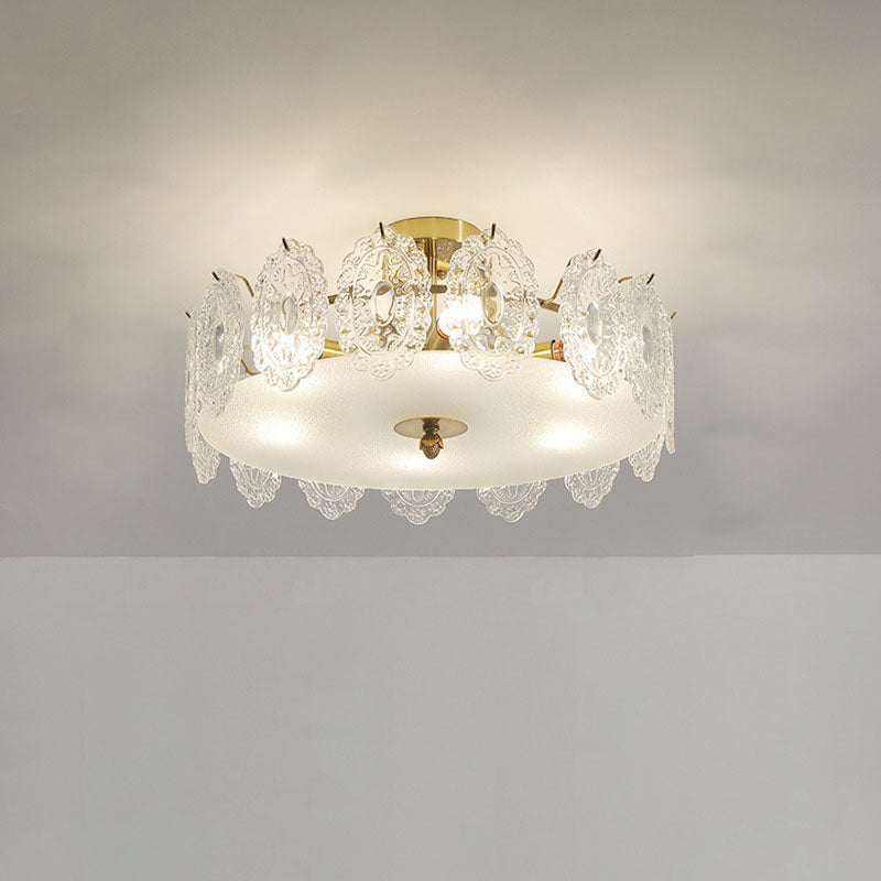 Contemporary Scandinavian Shell Round Iron Glass 6/8 Light Chandelier For Bedroom