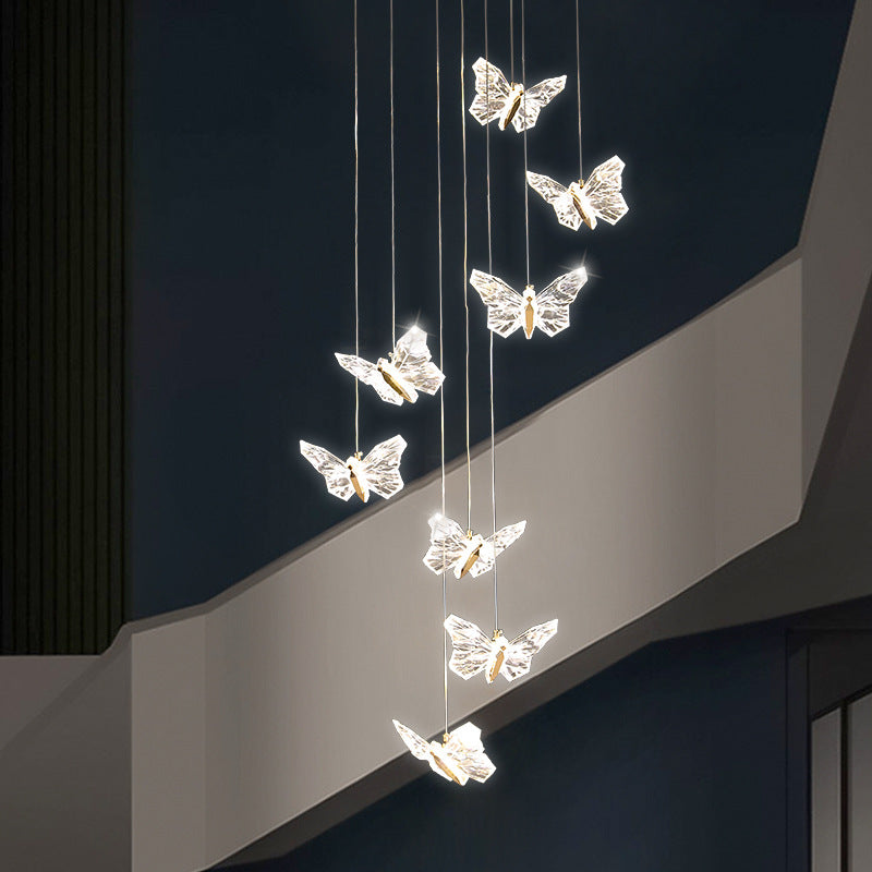 Contemporary Creative Butterfly Round Zinc Alloy Acrylic LED Chandelier For Bedroom