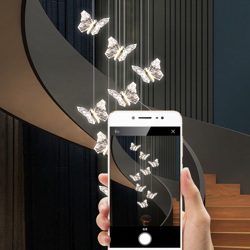 Contemporary Creative Butterfly Round Zinc Alloy Acrylic LED Chandelier For Bedroom