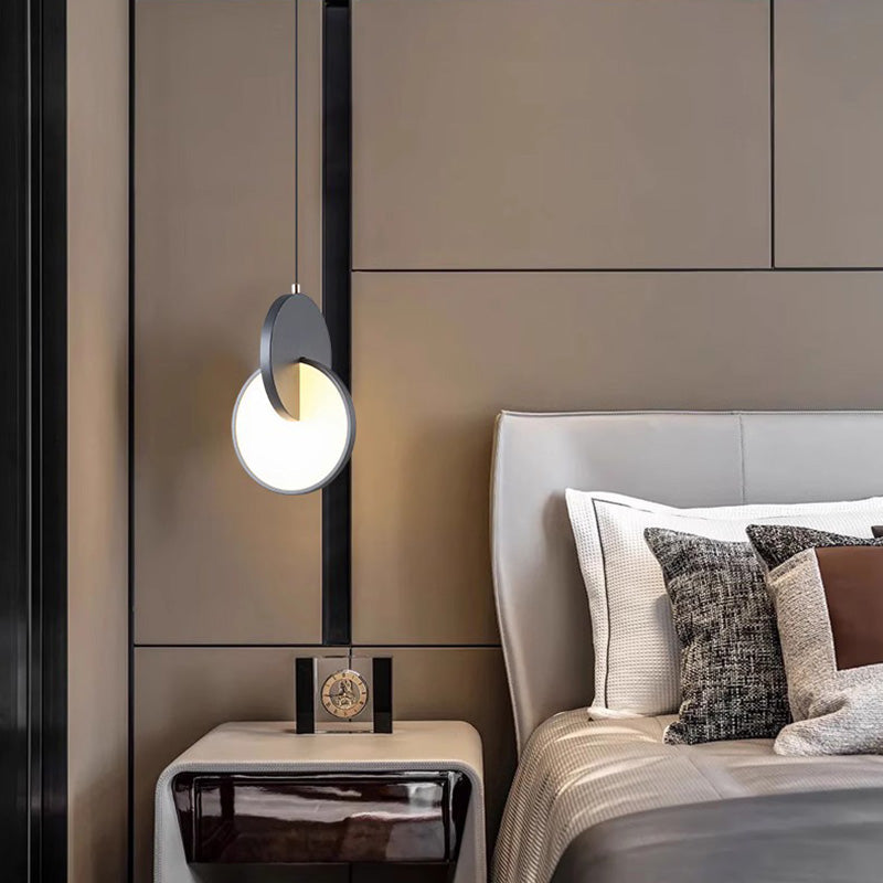 Contemporary Scandinavian Round Iron Acrylic LED Pendant Light For Bedroom