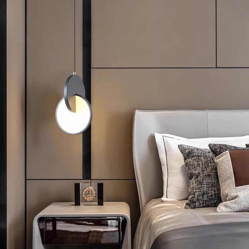 Contemporary Scandinavian Round Iron Acrylic LED Pendant Light For Bedroom