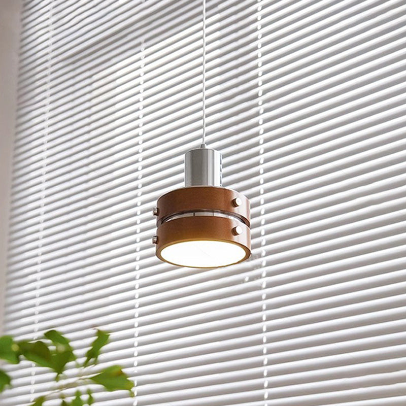 Traditional Vintage Cylinder Iron Wooden 1-Light Pendant Light For Bedroom