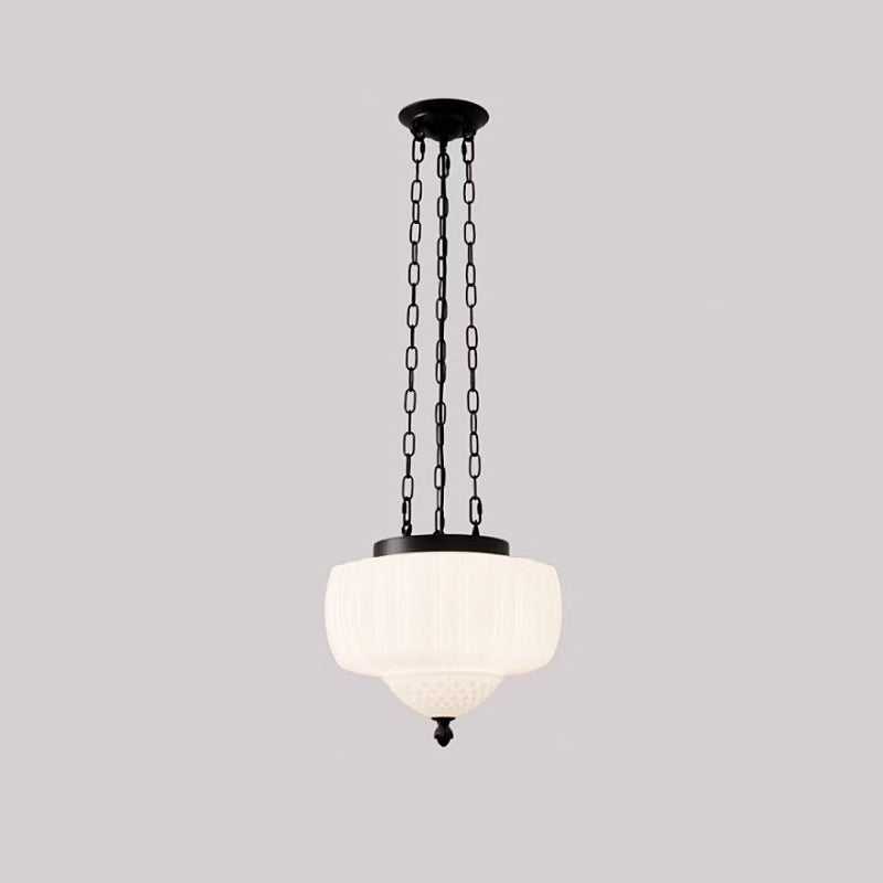 Traditional Vintage Diamond Round Iron Glass 3-Light Pendant Light For Bedroom