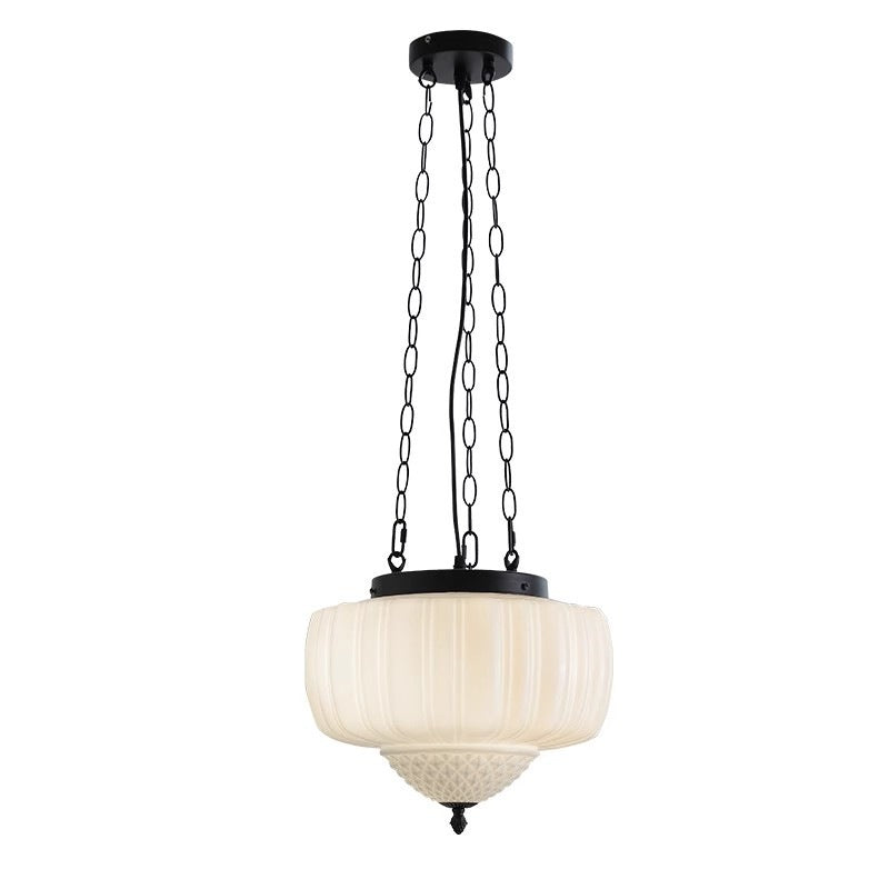 Traditional Vintage Diamond Round Iron Glass 3-Light Pendant Light For Bedroom