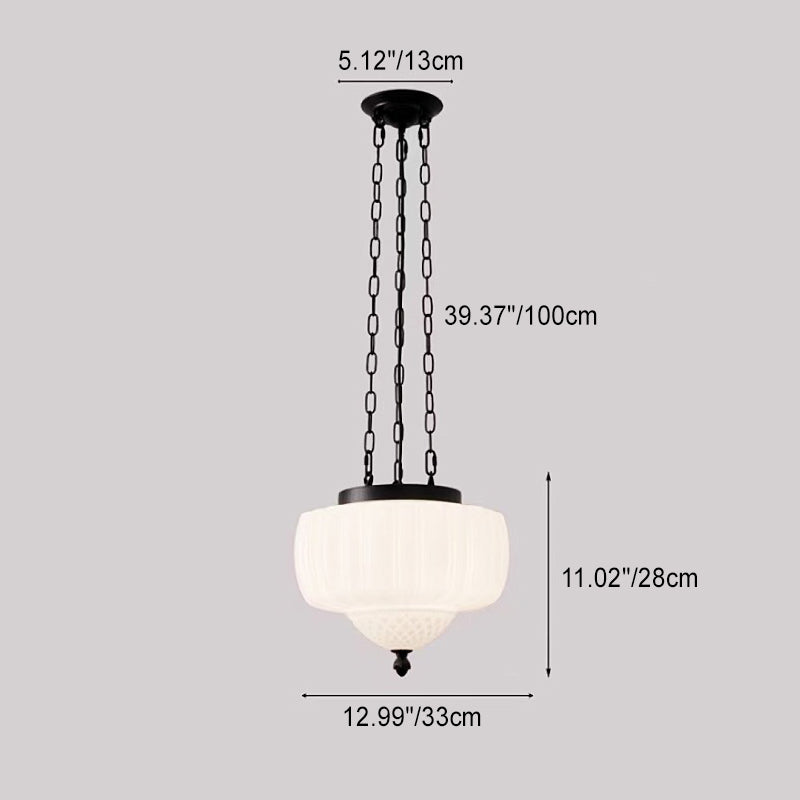 Traditional Vintage Diamond Round Iron Glass 3-Light Pendant Light For Bedroom