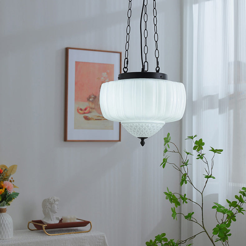 Traditional Vintage Diamond Round Iron Glass 3-Light Pendant Light For Bedroom