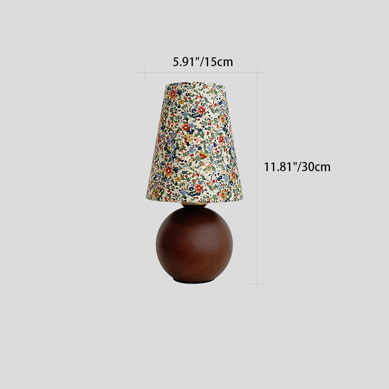 Traditional Vintage Round Sphere Rubberwood Cloth 1-Light Table Lamp For Bedroom