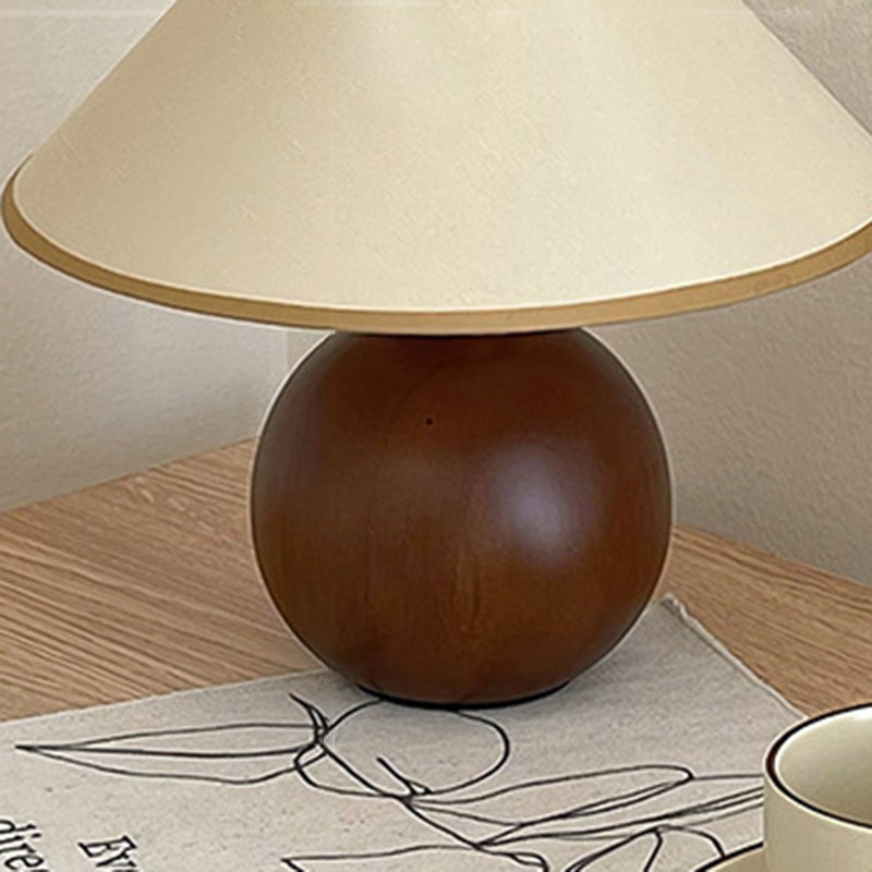 Traditional Vintage Round Sphere Rubberwood Cloth 1-Light Table Lamp For Bedroom