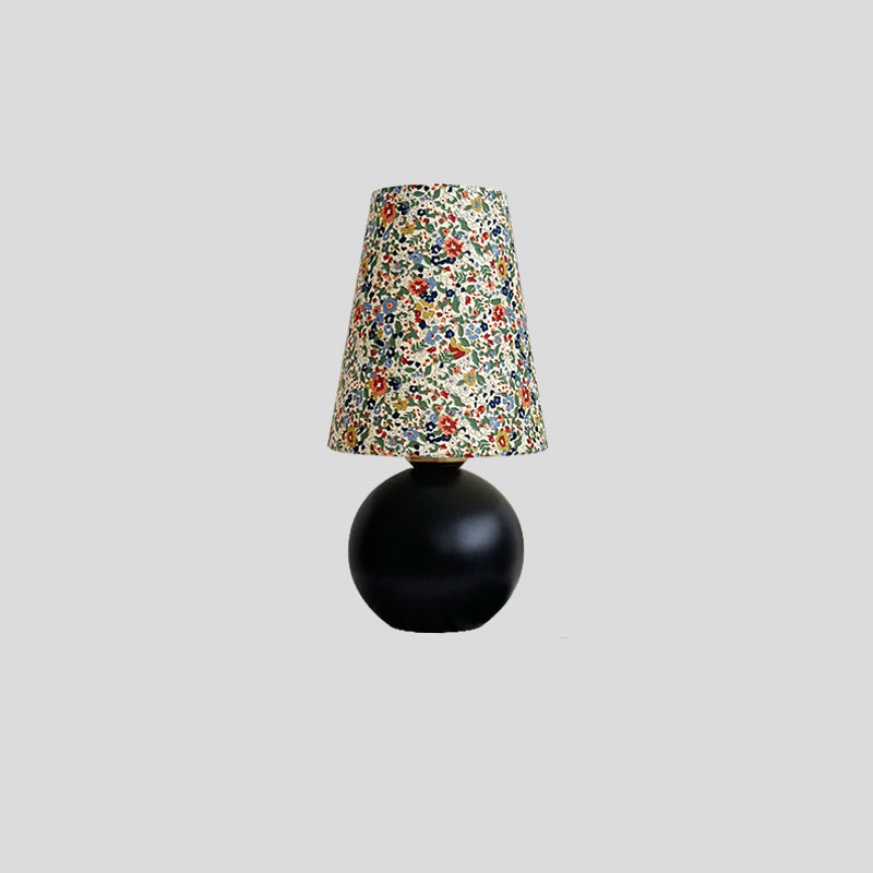 Traditional Vintage Round Sphere Rubberwood Cloth 1-Light Table Lamp For Bedroom