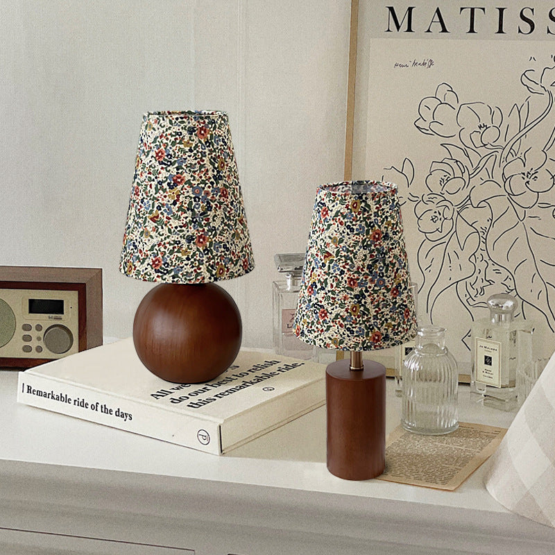 Traditional Vintage Round Sphere Rubberwood Cloth 1-Light Table Lamp For Bedroom