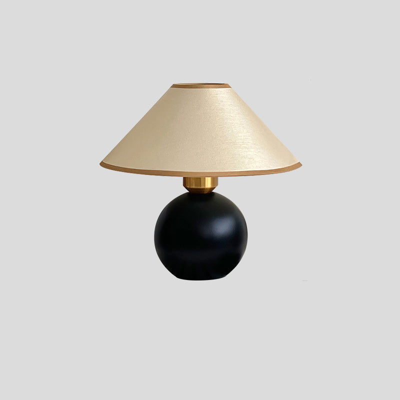 Traditional Vintage Round Sphere Rubberwood Cloth 1-Light Table Lamp For Bedroom