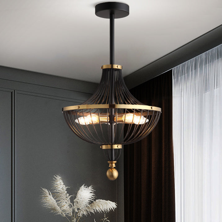 ثريا حديدية معاصرة بتصميم قفص الطيور الشمالي، نصف كروي، بخمسة مصابيح لغرفة المعيشة