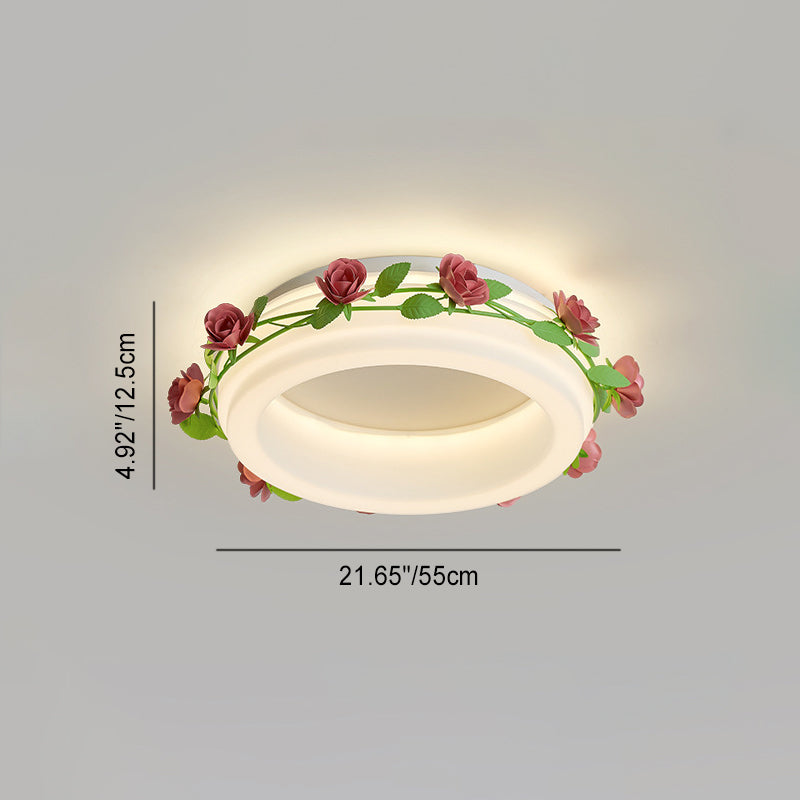 Contemporary Creative Flower Round Iron Plastic LED Flush-Mount Ceiling Light For Bedroom