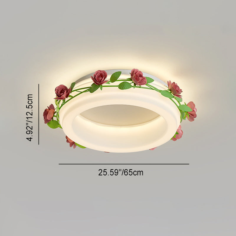 Contemporary Creative Flower Round Iron Plastic LED Flush-Mount Ceiling Light For Bedroom