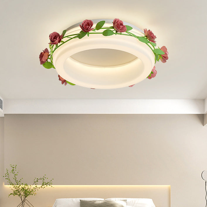 Contemporary Creative Flower Round Iron Plastic LED Flush-Mount Ceiling Light For Bedroom