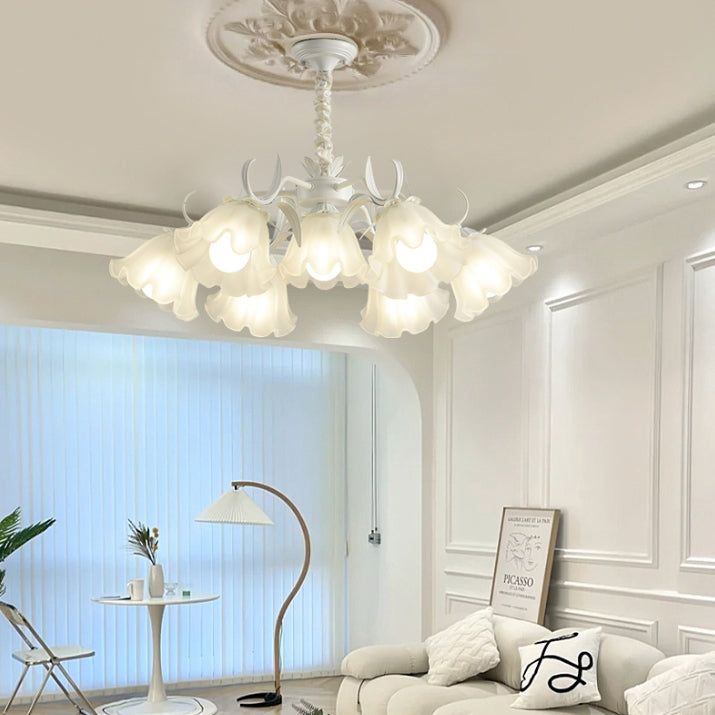 Contemporary Scandinavian Flower Metal Acrylic 4/6/7/9 Light Chandelier For Living Room