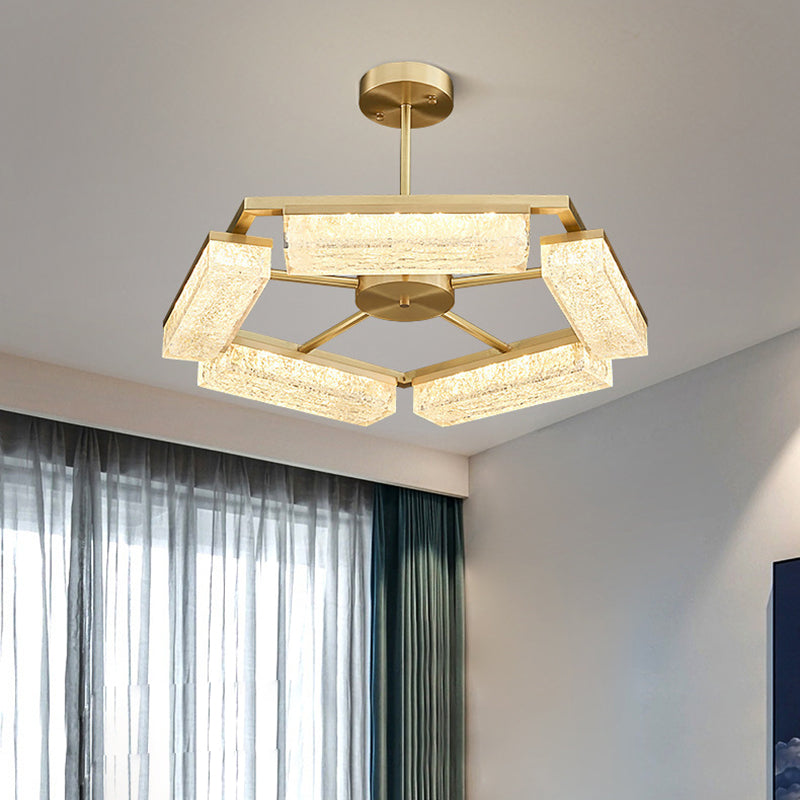 Modern Luxury Polygon Copper Green Resin LED Pendant Light For Living Room