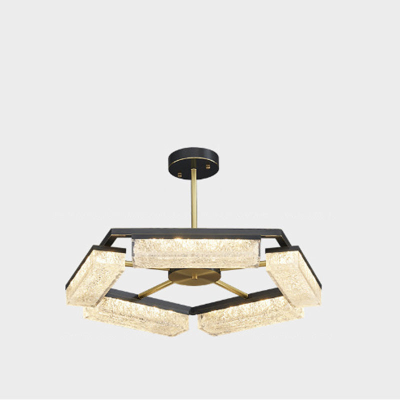 Modern Luxury Polygon Copper Green Resin LED Pendant Light For Living Room