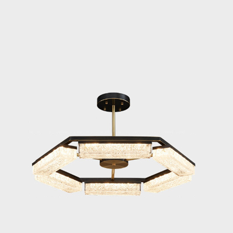 Modern Luxury Polygon Copper Green Resin LED Pendant Light For Living Room