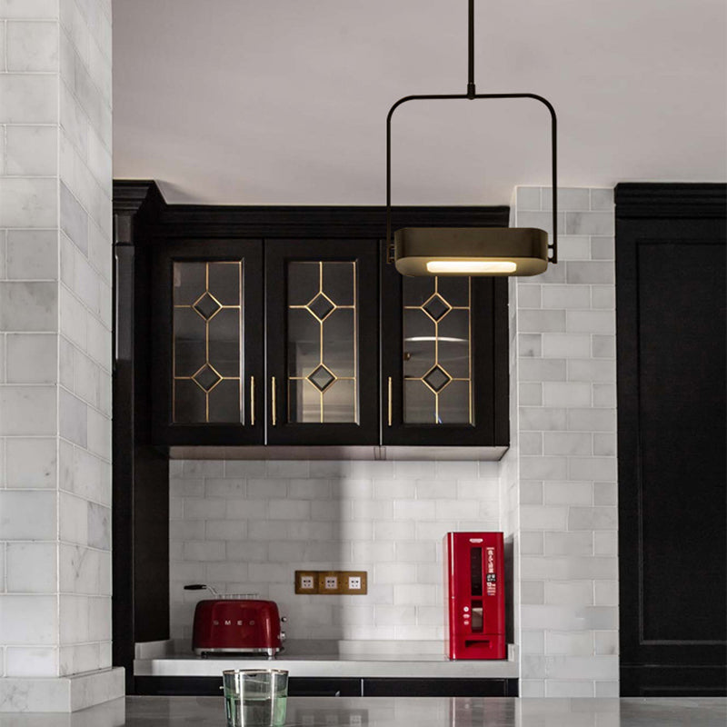 Modern Minimalist Rectangle Metal Glass LED Pendant Light For Bedroom