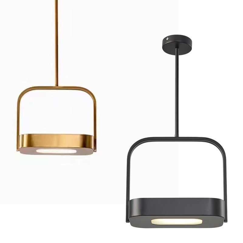 Modern Minimalist Rectangle Metal Glass LED Pendant Light For Bedroom