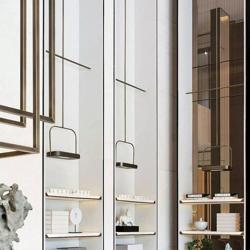 Modern Minimalist Rectangle Metal Glass LED Pendant Light For Bedroom