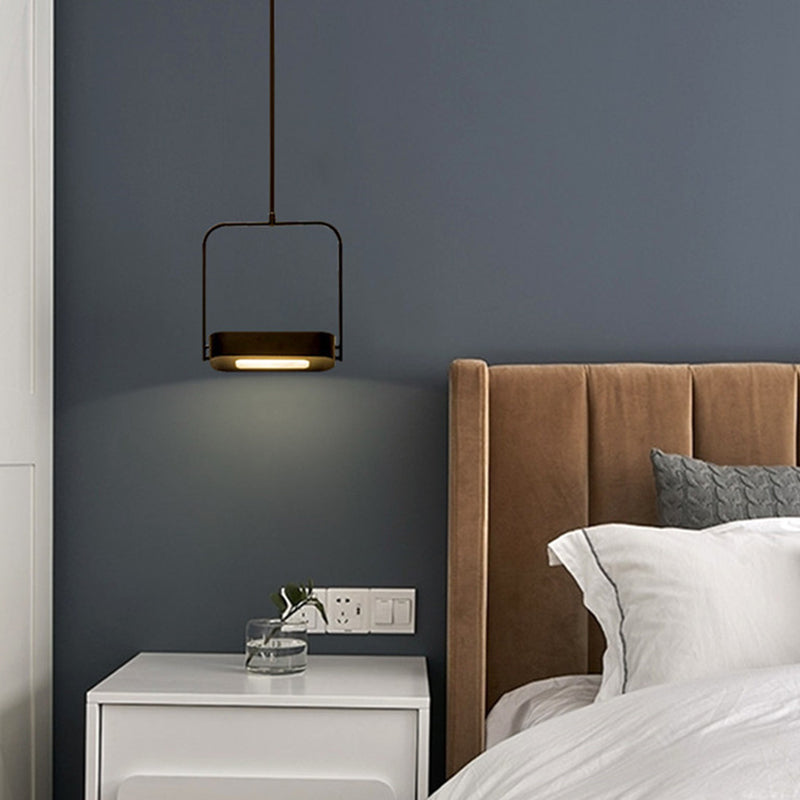 Modern Minimalist Rectangle Metal Glass LED Pendant Light For Bedroom