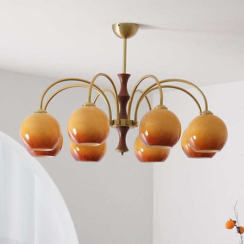 Traditional Vintage Sphere Glass Iron Wood 3/6 Light Chandelier For Living Room