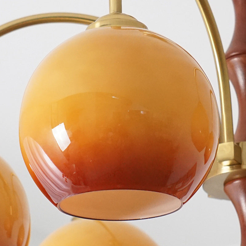 Traditional Vintage Sphere Glass Iron Wood 3/6 Light Chandelier For Living Room