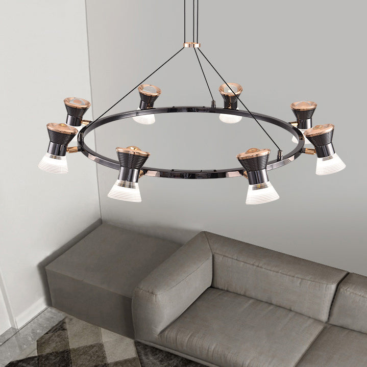 Modern Minimalist Round Metal Aluminum Acrylic LED Chandelier For Living Room