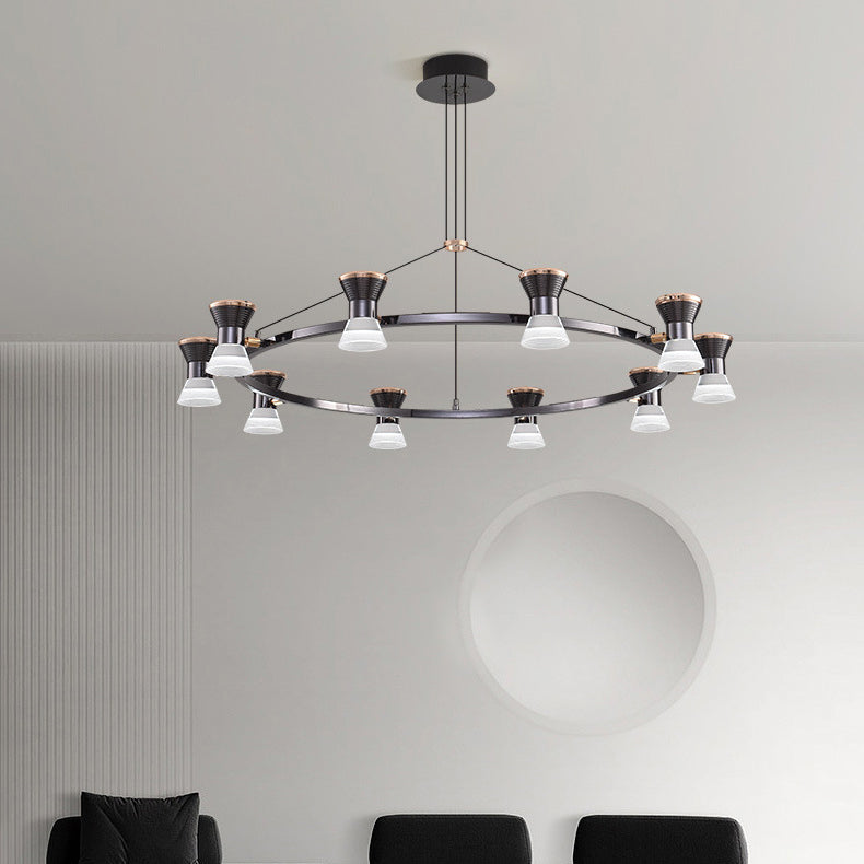 Modern Minimalist Round Metal Aluminum Acrylic LED Chandelier For Living Room