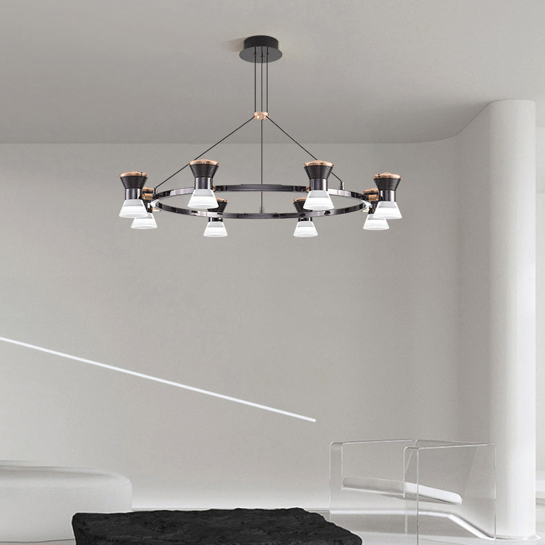 Modern Minimalist Round Metal Aluminum Acrylic LED Chandelier For Living Room