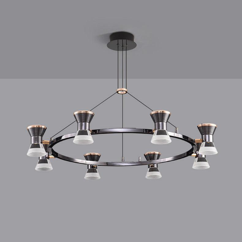 Modern Minimalist Round Metal Aluminum Acrylic LED Chandelier For Living Room