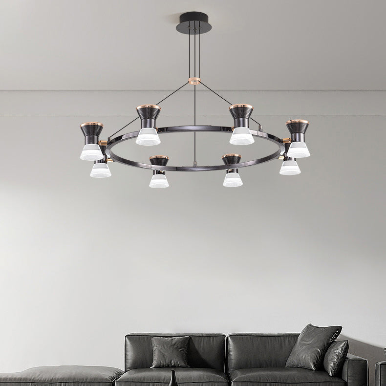 Modern Minimalist Round Metal Aluminum Acrylic LED Chandelier For Living Room