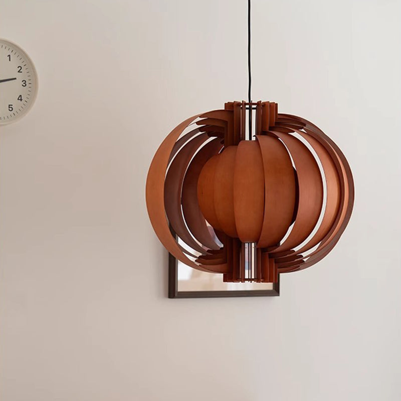 Traditional Vintage Sphere Solid Wood Metal 1-Light Pendant Light For Living Room