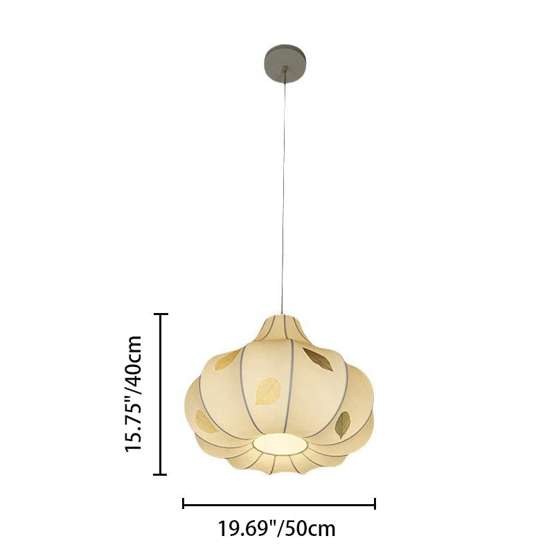 Traditional Japanese Dome Iron Fabric 1-Light Pendant Light For Living Room