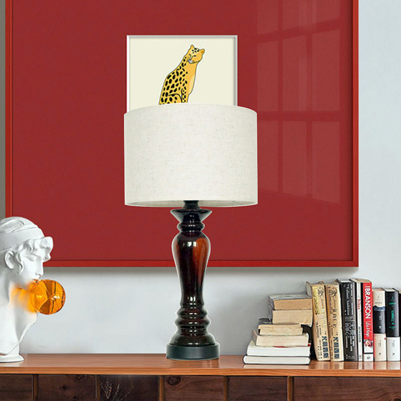 Traditional Vintage Cylinder Ceramic Metal Fabric 1-Light Table Lamp For Bedroom