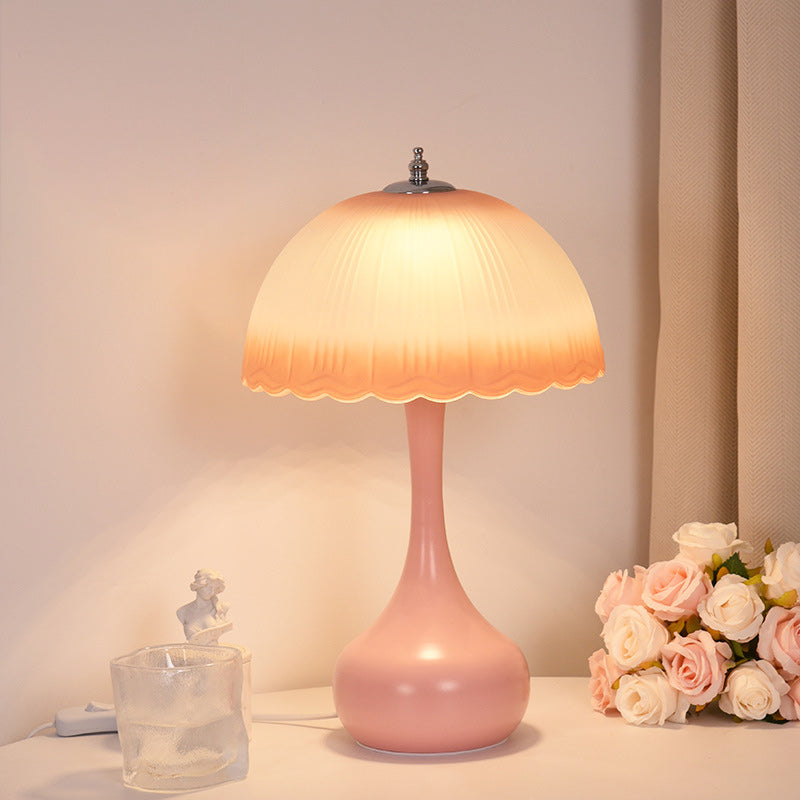 Traditional French Dome Glass Iron LED Table Lamp For Bedroom